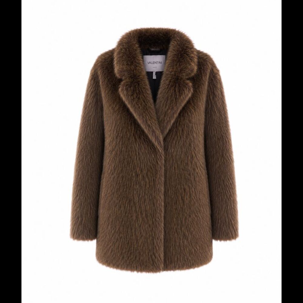 Valentini 1972 Women Mid-Lenght Faux Fur Coat With Oversized Lapels